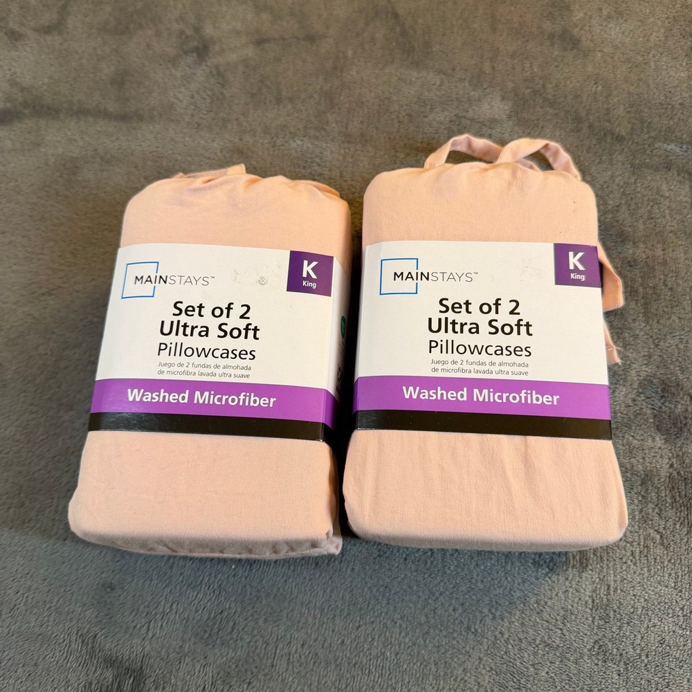 Mainstays King Set of 2 Ultra Soft‎ Washed Microfiber Pillowcases Pink new